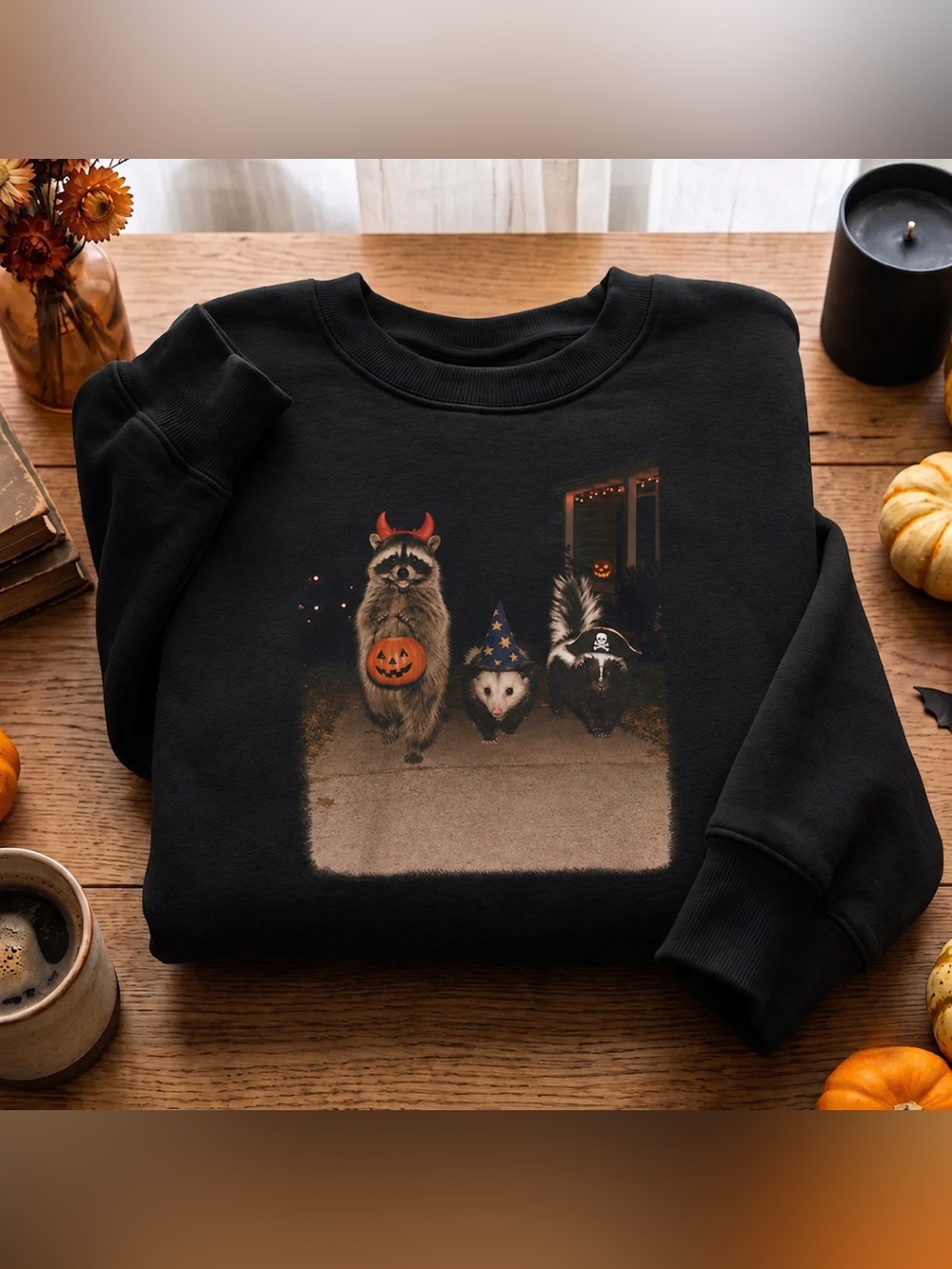 Black Halloween Animal Graphic Sweatshirt - Unisex Vintage Gift for Festival